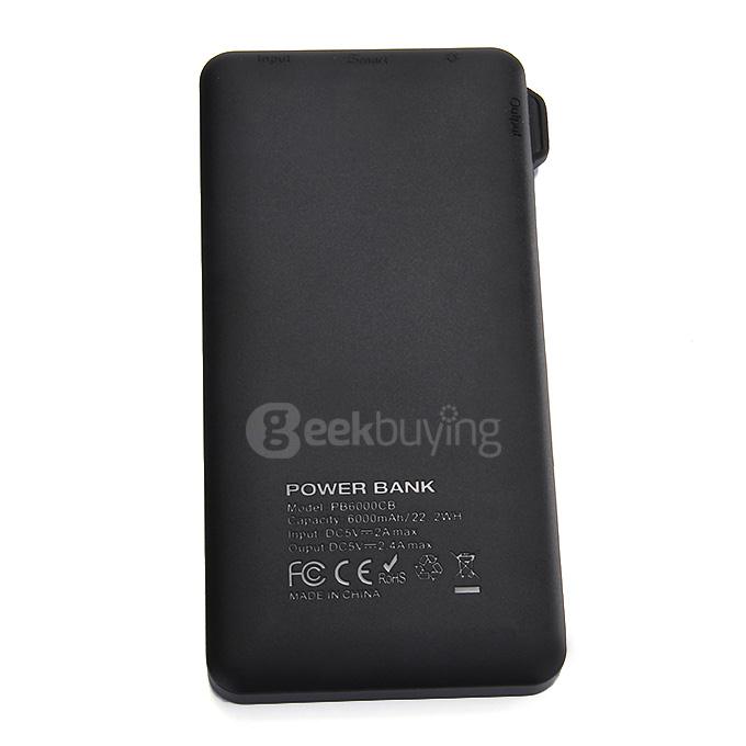 EasyAcc 6000mAh Ultra Slim Power Bank External Battery Smart Output Portable Charger With Built-in Micro USB Cable