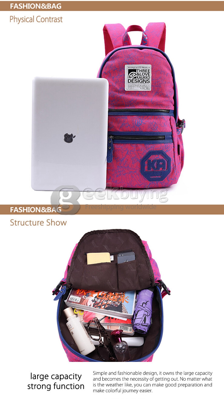 Kaukko FP79 Students Leisure Travel Bag Universal Korean Preppy Style Backbag  - Rose Red