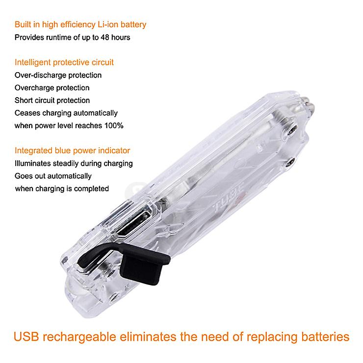 Tube Water Resistant Flashlight Portable Tiny USB Rechargeable Light - White