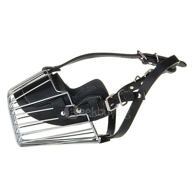 High Quality Steel Leather Dog Muzzle Cage for German Shepherd Dog - Silver + Black