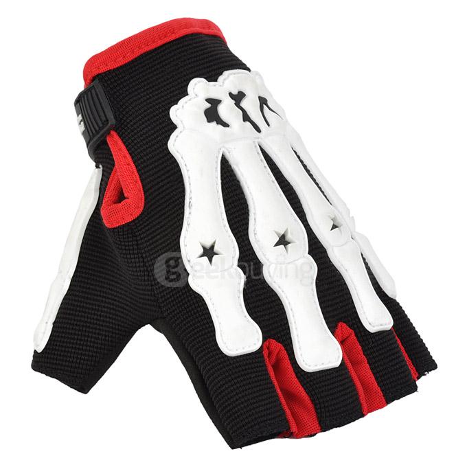 CE-04B Non-slip Skeleton Half-Fingers Motorcycle Gloves for Riding  - White + Red + Black (Size XL)