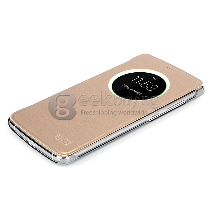 Protective PU Leather Hard Flip Cover Shell for Elephone P8000 Smartphone - Golden