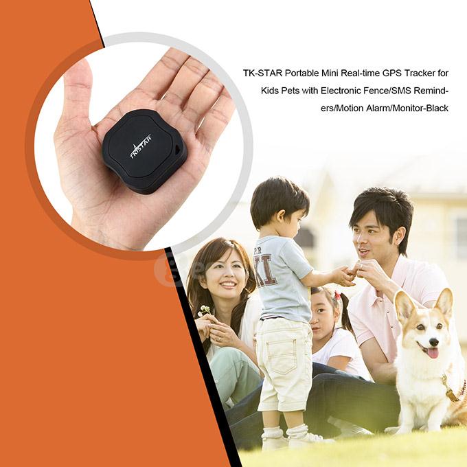 TK-STAR IPX6 Mini Real Time GPS Tracker for Kids / Pets w/ Electronic Fence/SMS Reminders/Motion Alarm/Monitor - Black