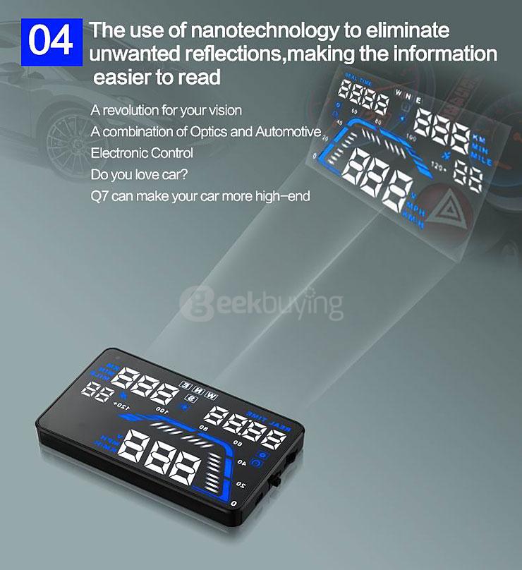 Q7 5.5'' GPS HUD Head Up Display Windscreen Projector Model Display - Black