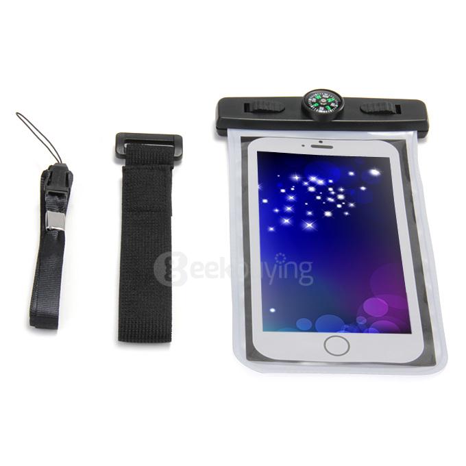 [Wholesale] 100pcs 5.5In Waterproof Case Soft Pouch Protective Cover With Compass For iPhone6 Plus Universal Smartphones- White