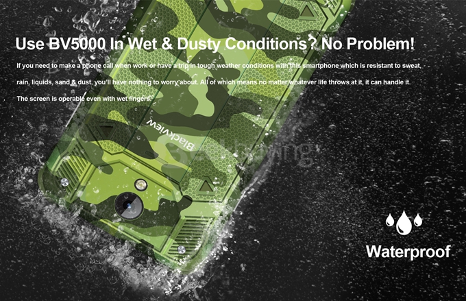 Blackview BV5000 4G LTE IP67 Waterproof 5.0inch Android 5.1 2GB 16GB Smartphone MT6735P Quad Core 1.0GHz 8.0MP 4780mAh - Black