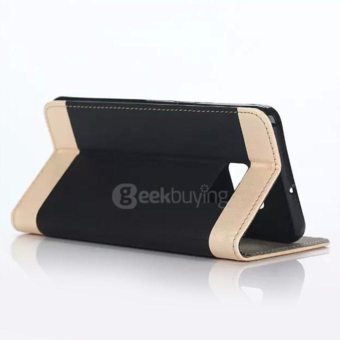 White Side Protective Leather Case With Holder/Card Slots/Wallet For Samsung Galaxy S6 Edge Plus - Black