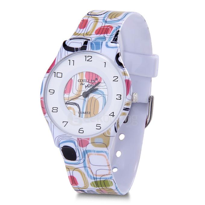 Willis 9918 Colored Blocks Designs Ultra-thin Waterproof Children Watch - White