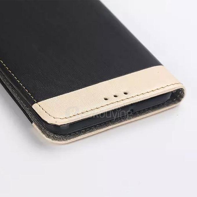 White Side Protective Leather Case With Holder/Card Slots/Wallet For Samsung Galaxy S6 Edge Plus - Black