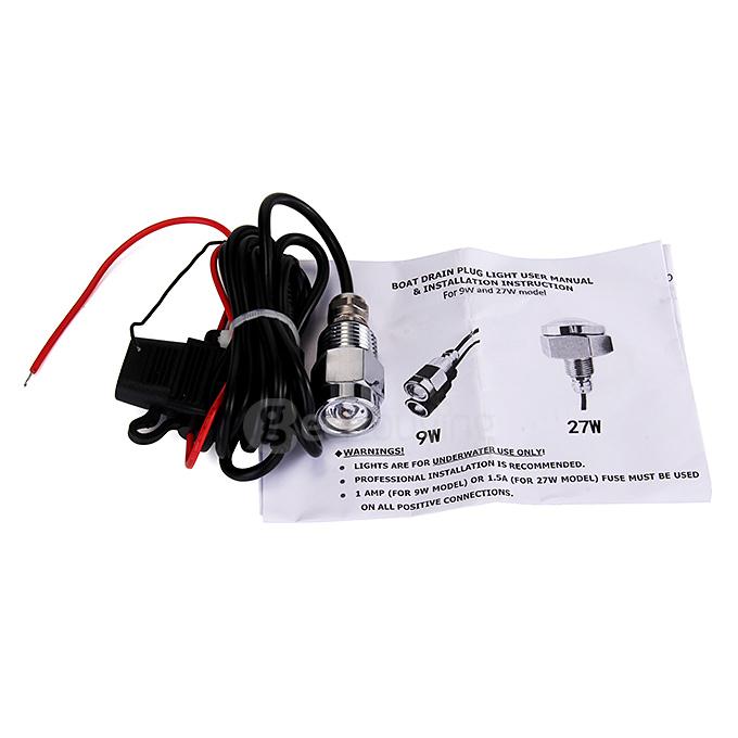 9W IP68 Boat Drain Plug Light Yacht Boat LED Light Underwater Light - Blue Light