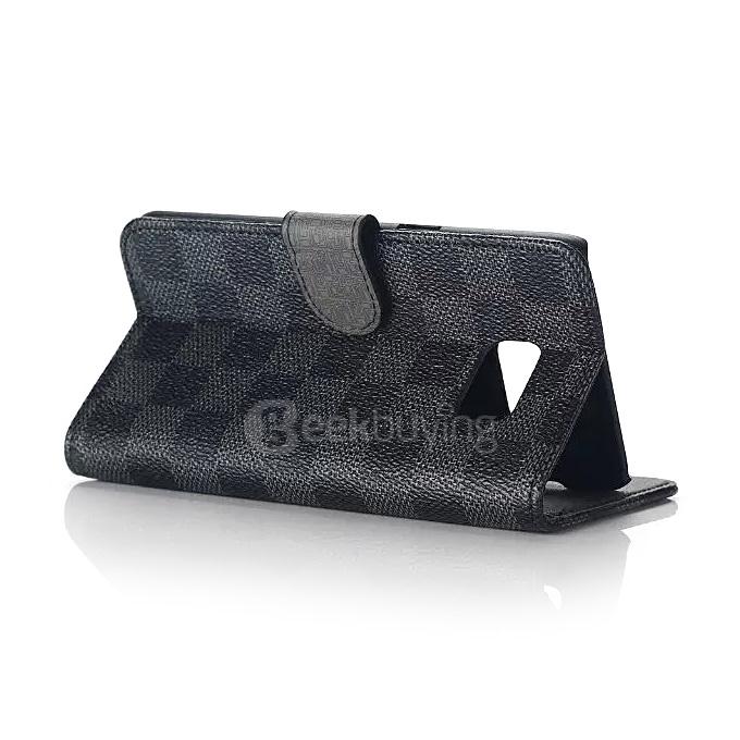 Plaid Pattern Protective Leather Case With Holder/Card Slots/Wallet For Samsung Galaxy S6 Edge Plus - Black