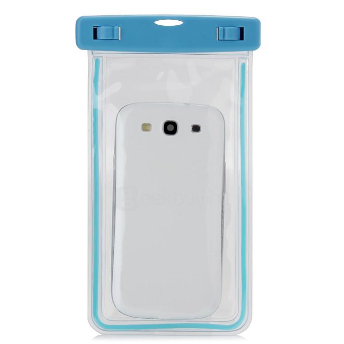 [Wholesale] 100pcs 5.5In Ultra Slim Waterproof Case Soft Fluorescent Pouch With Lanyard Protective Cover For Smartphones - Blue