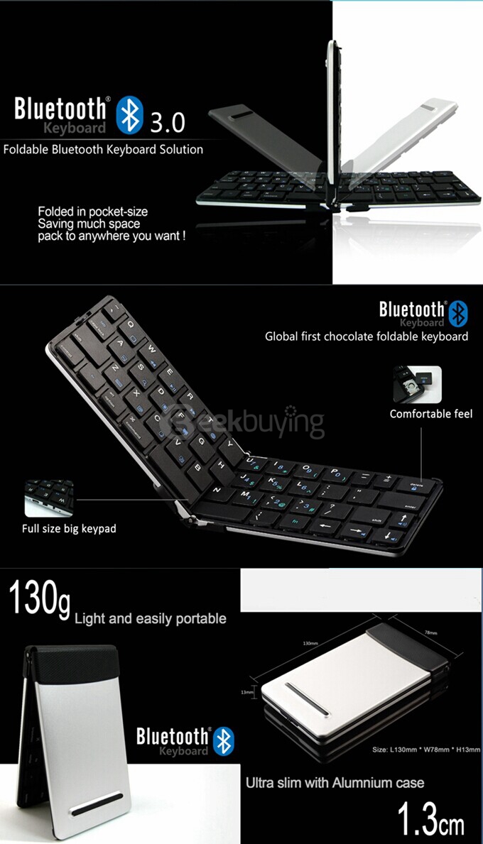 Flyshark ILEPO360 Ultrathin Foldable Wireless Bluetooth 3.0 Keyboard Full Size Multi-function Intelligent Mini Chocolate Keyboard - Silver