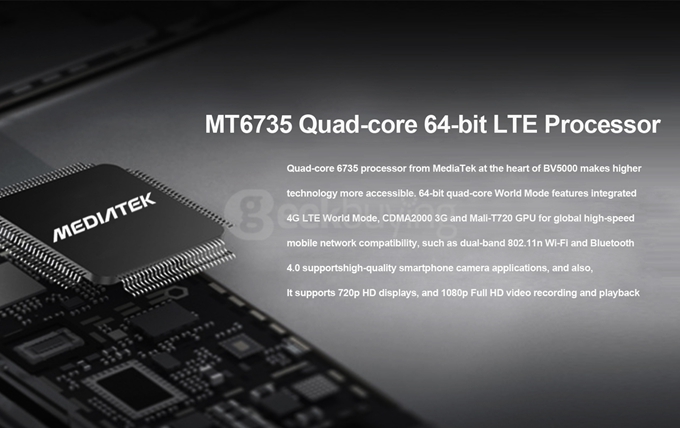 Blackview BV5000 4G LTE IP67 Waterproof 5.0inch Android 5.1 2GB 16GB Smartphone MT6735P Quad Core 1.0GHz 8.0MP 4780mAh - Black