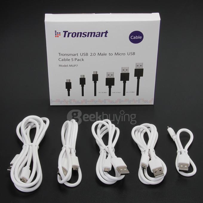 Bundle Tronsmart [5 Pack] 1ft*1 & 6ft*1 & 3.3ft*3 Micro USB Cable + Tronsmart CBT-1S Reusable Hook & Loop Cable Ties