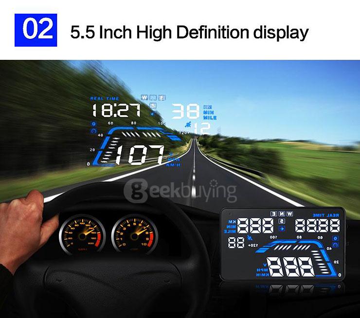Q7 5.5'' GPS HUD Head Up Display Windscreen Projector Model Display - Black