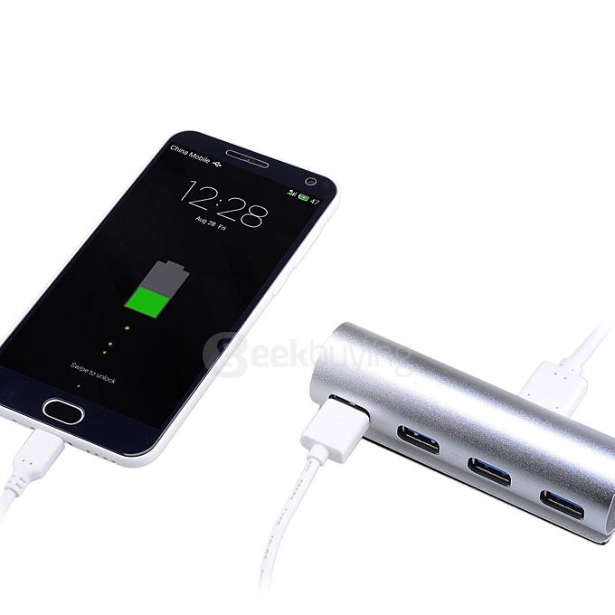 Aluminum USB 3.0 HUB 4 Ports Adapter with LED Indicator for PC Computer Laptop - Silver