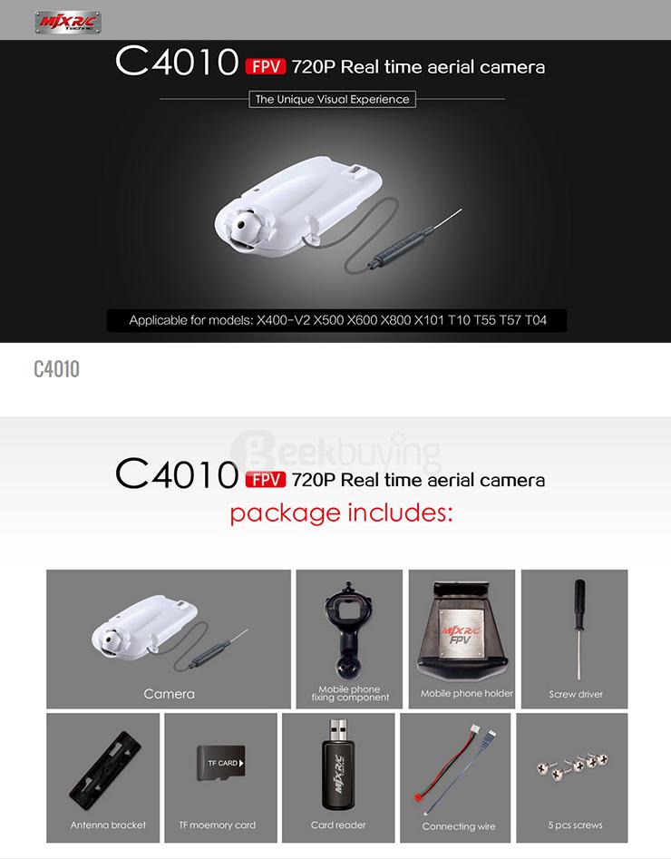 C4010 FPV HD 720P Real Time Aerial Camera For X400-V2 X500 X600 X800 X101 T10 T55 T57 T04