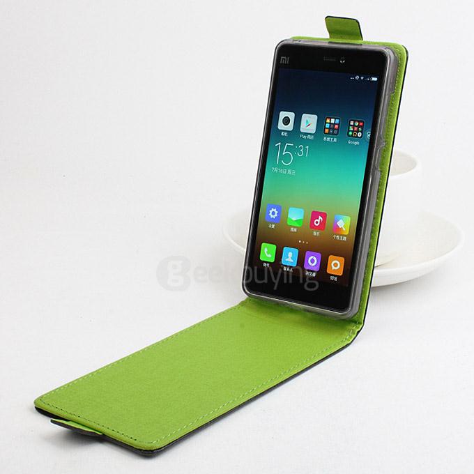Contrast Color Protective Hard Cover Flip Stand Leather Case for Xiaomi M4i mi4i mi 4i 5.0inch Smartphone - Black