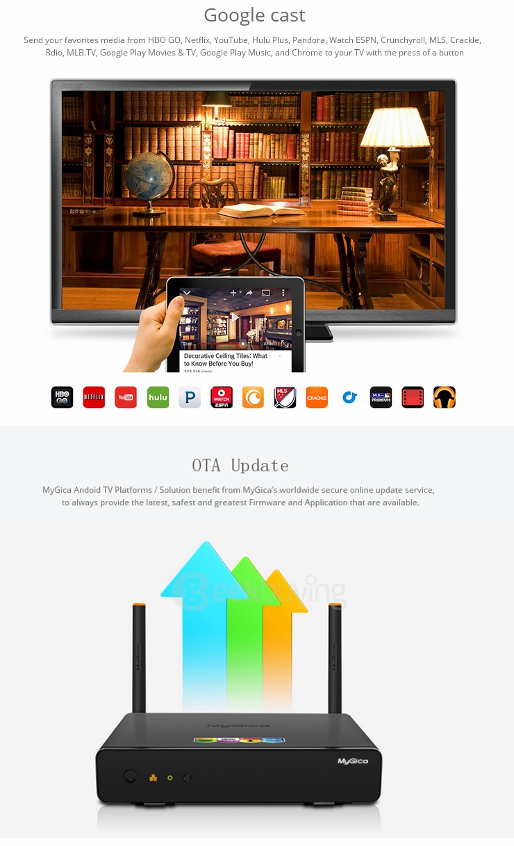 Geniatech MyGica ATV1900AC Android 5.0 4K TV Box S812 Quad Core 2G/16G AC WIFI Gigabit LAN BT4.0 HDMI KODI H.265 4USB