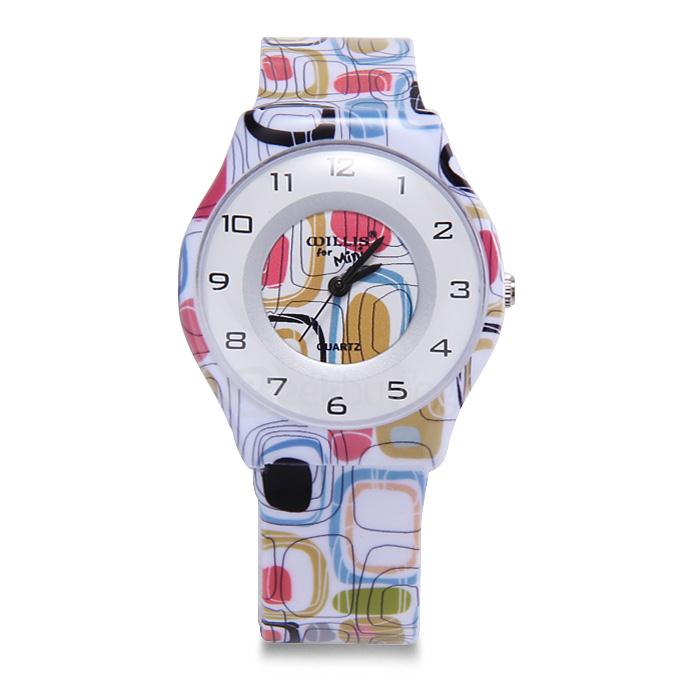 Willis 9918 Colored Blocks Designs Ultra-thin Waterproof Children Watch - White
