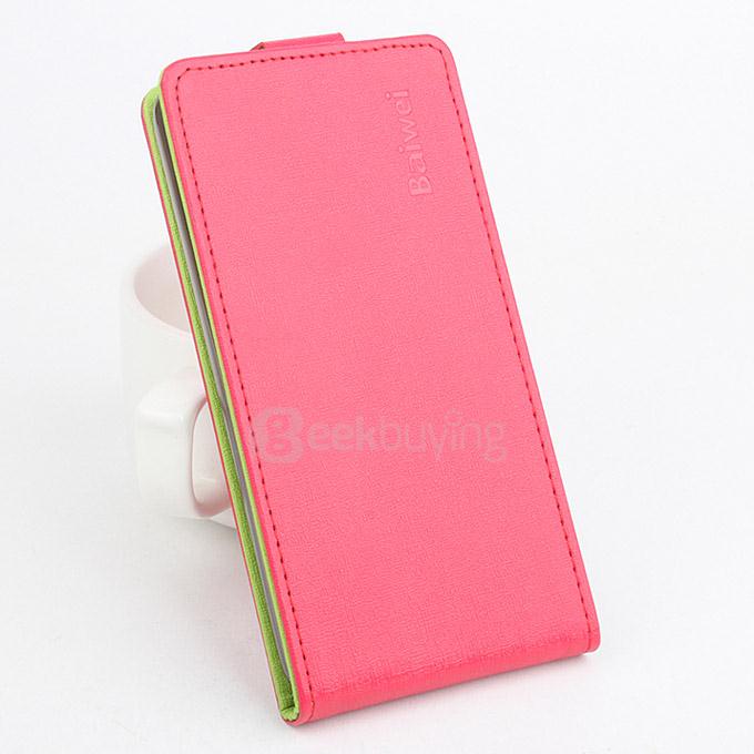 Contrast Color Protective Hard Cover Flip Stand Leather Case for Xiaomi M4i mi4i mi 4i 5.0inch Smartphone - Rose