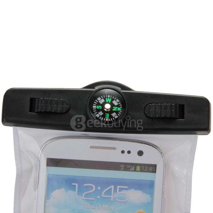 [Wholesale] 100pcs 5.5In Waterproof Case Soft Pouch Protective Cover With Compass For iPhone6 Plus Universal Smartphones- White