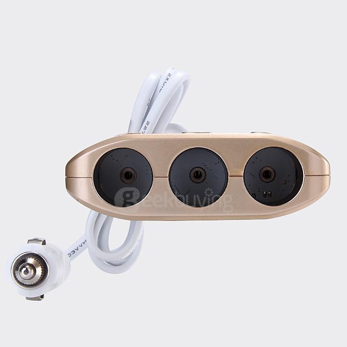 4 In1 Car Cigarette Lighter Splitter with Three Sockets Dual USB Interface  -  Golden