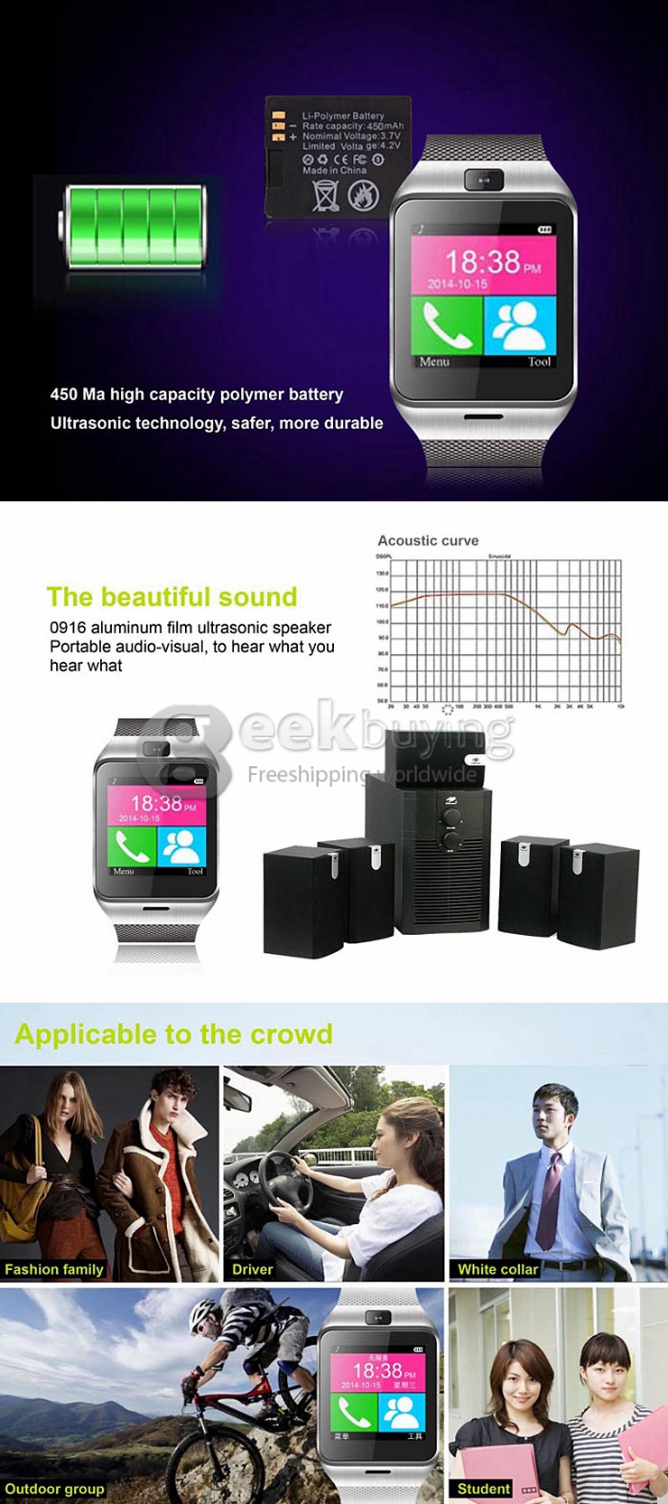 GV18 Aplus Smart Bluetooth WristWatch Watch Phone Supporting NFC/SIM Card with Camera - Black