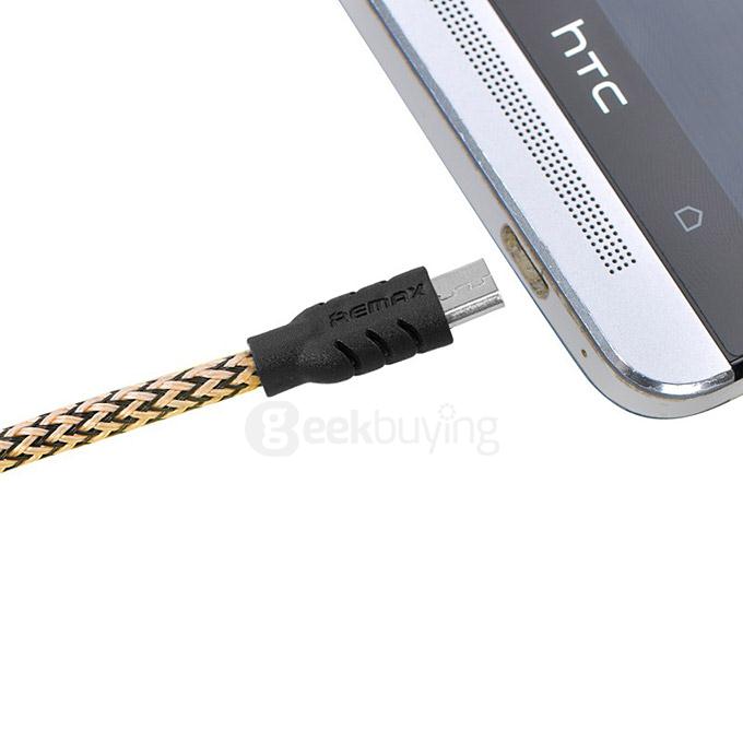 Remax Nylon Fiber Double Sided Micro USB Cable Fast Charging Data Sync Flat Cord for Samsung HTC Huawei Xiaomi And More Android Phones - Yellow