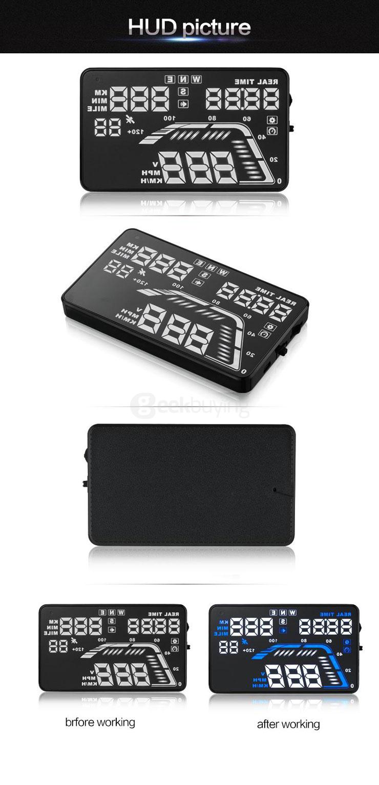 Q7 5.5'' GPS HUD Head Up Display Windscreen Projector Model Display - Black