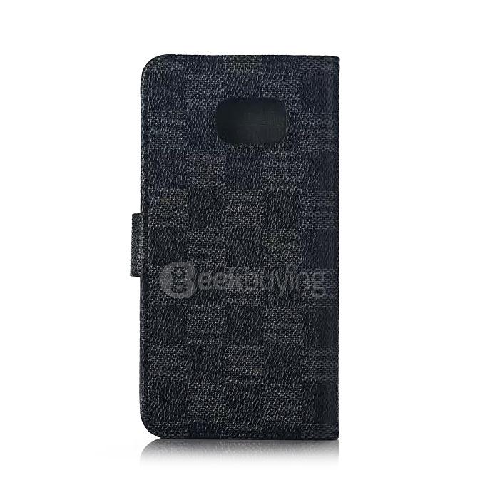 Plaid Pattern Protective Leather Case With Holder/Card Slots/Wallet For Samsung Galaxy S6 Edge Plus - Black