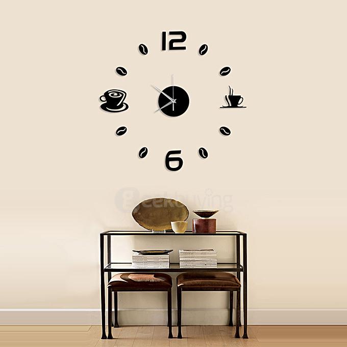 DIY Wall Stickers Decal Modern Design Decorative Number Coffee Cup Wall Clock Sticker - Black