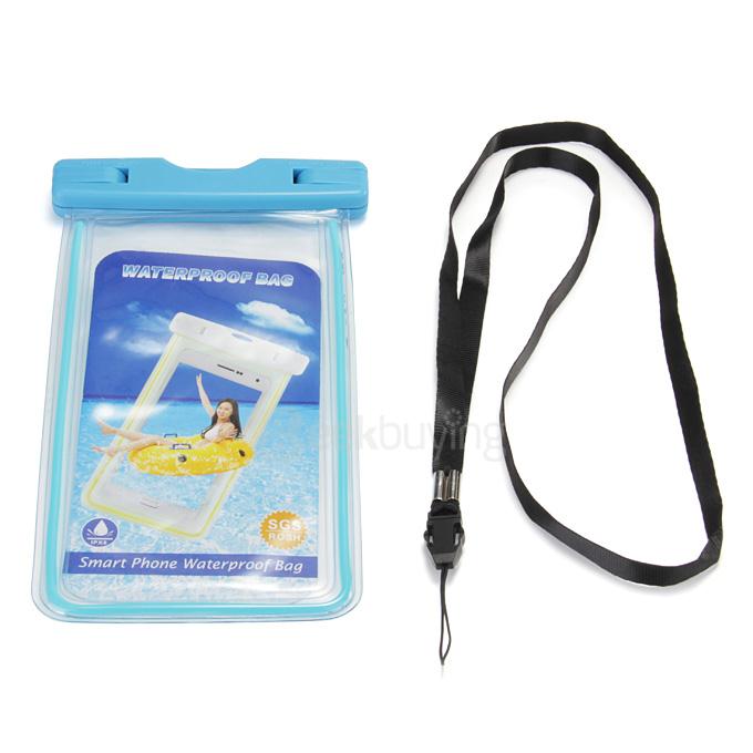 [Wholesale] 100pcs 5.5In Ultra Slim Waterproof Case Soft Fluorescent Pouch With Lanyard Protective Cover For Smartphones - Blue