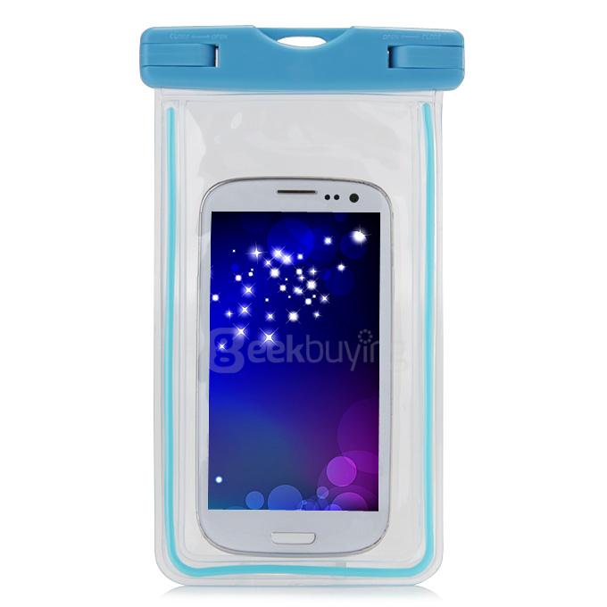 [Wholesale] 100pcs 5.5In Ultra Slim Waterproof Case Soft Fluorescent Pouch With Lanyard Protective Cover For Smartphones - Blue