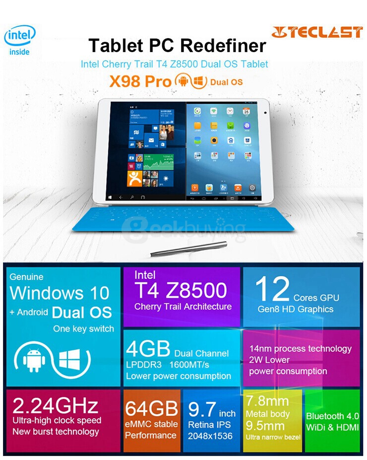 [Spain Stock]Teclast X98 Pro Dual OS Windows10 & Android5.1 4GB/64GB 9.7