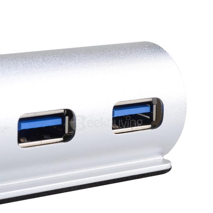 Aluminum USB 3.0 HUB 4 Ports Adapter with LED Indicator for PC Computer Laptop - Silver