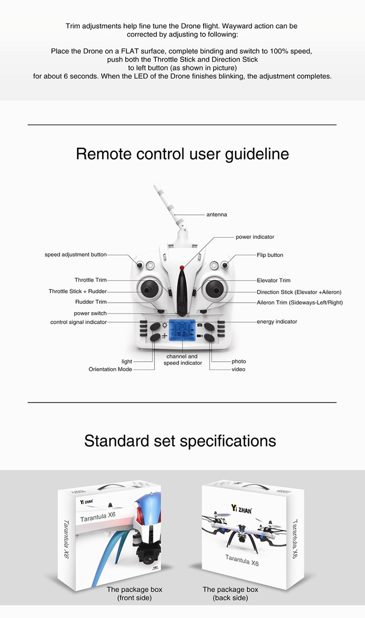 JJRC H16 Tarantula X6 Wide Angle 3D Stunt Quadcopter With IOC 1200mAh Battery Without Camera - Blue & white