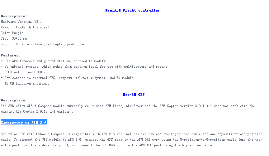 Mini APM V3.1 Flight Controller With Neo-6M GPS For Multicopters