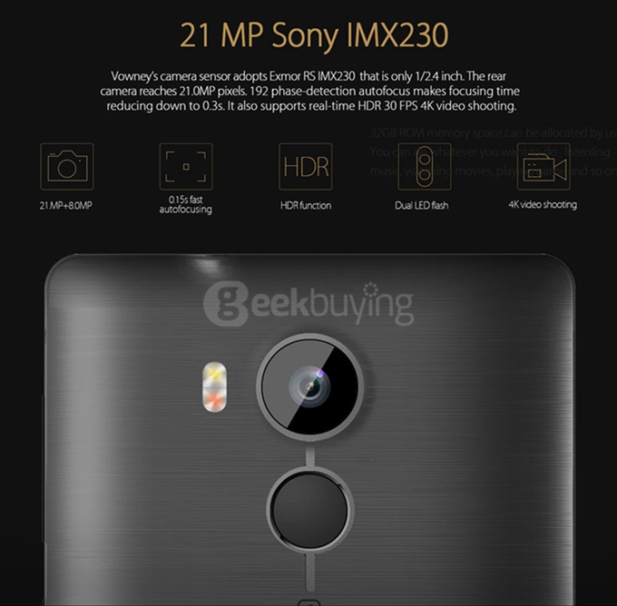 [HK Stock] Elephone Vowney 5.5inch 2K Screen Android 5.1 4GB 32GB Smartphone 64bit MTK6795 Octa Core Touch ID Hotknot - Gold