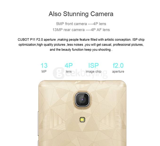 [HK Stock] CUBOT P11 5.0inch Android 5.1 Smartphone MT6580 Quad Core 1.3GHz 1GB RAM 8GB ROM 3G GPS  Camera Hotknot OTG - Gold