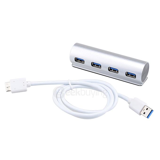 Aluminum USB 3.0 HUB 4 Ports Adapter with LED Indicator for PC Computer Laptop - Silver