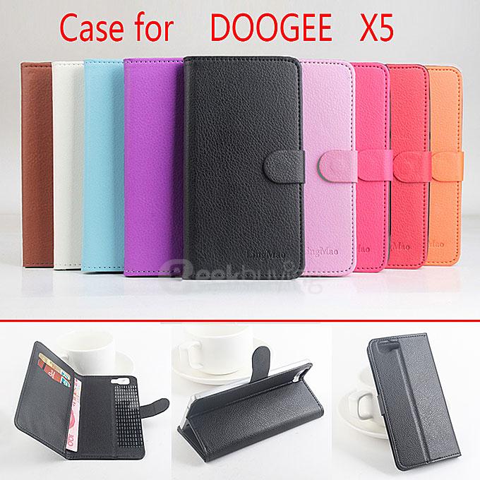 Protective Hard Cover Flip Stand Leather Case for DOOGEE X5 Smartphone - White