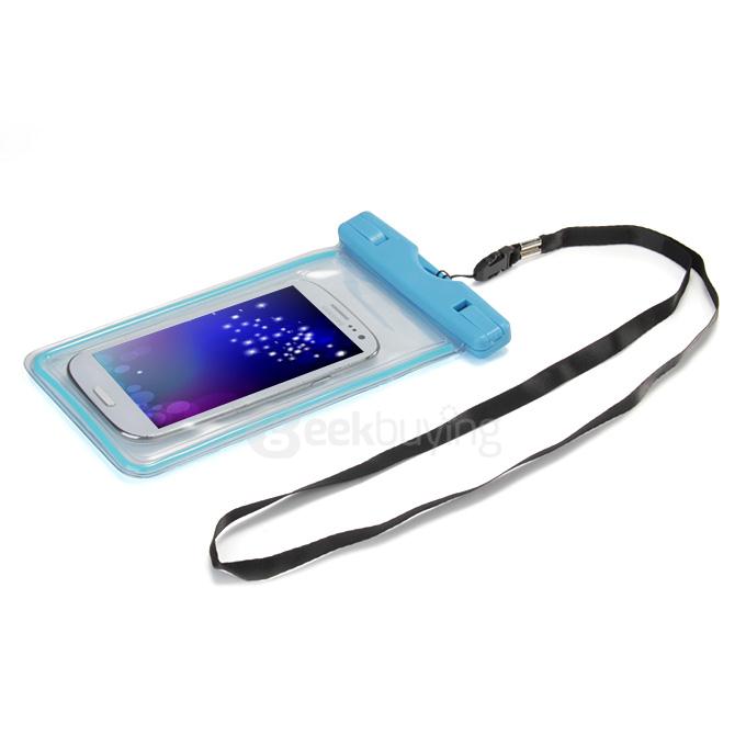 [Wholesale] 100pcs 5.5In Ultra Slim Waterproof Case Soft Fluorescent Pouch With Lanyard Protective Cover For Smartphones - Blue