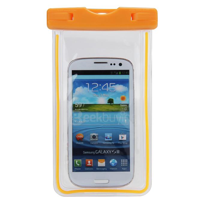 [Wholesale] 100pcs 5.5In Ultra Slim Waterproof Case Soft Fluorescent Pouch With Lanyard Protective Cover For Smartphones - Orange
