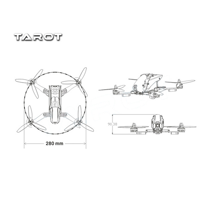 Tarot TL280H 280mm All Carbon Fiber Traversing Multicopter Quadcopter Frame Kit - Orange