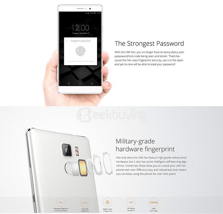 UMI Fair 5.0inch HD 4G FDD-LTE Android 5.1 1GB 8GB Smartphone 64bit MT6735 Quad Core TOUCH ID 13.0MP Camera - White