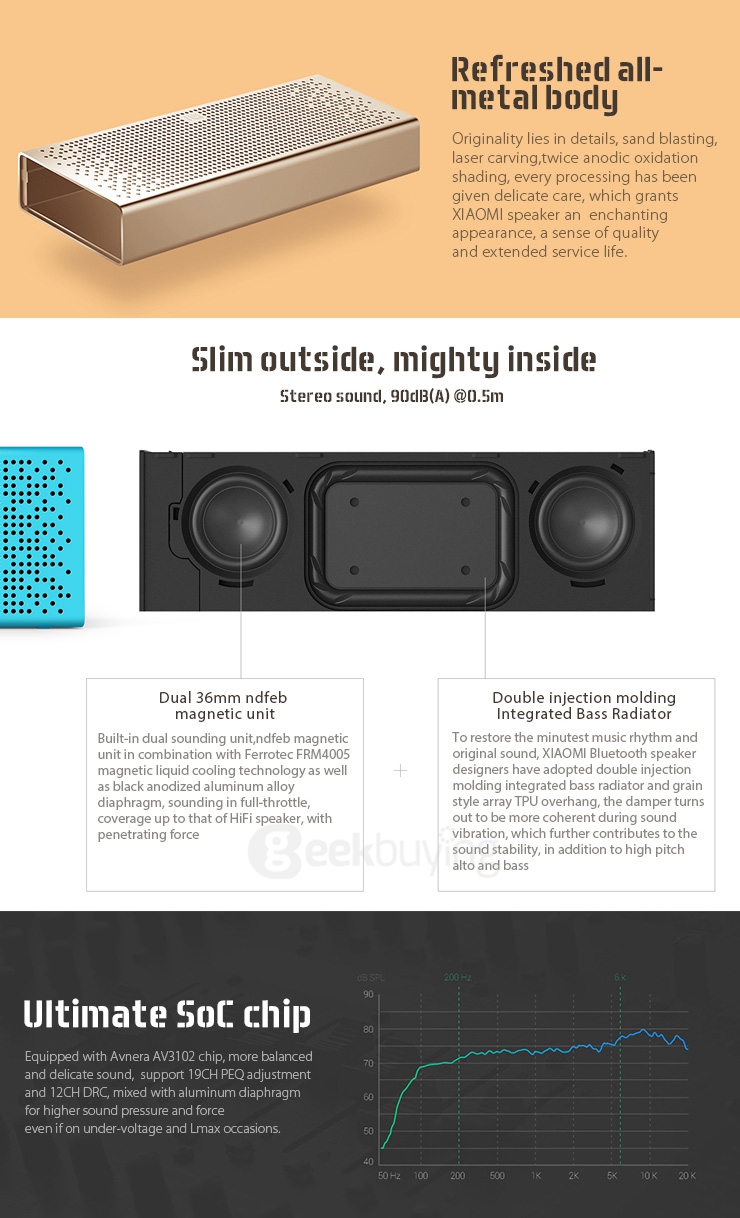 Original Xiaomi Metal Box BT4.0+EDR Speaker 2.4GHZ-2.48HZ Mini Portable Stereo Wireless Connection Handsfree -Blue