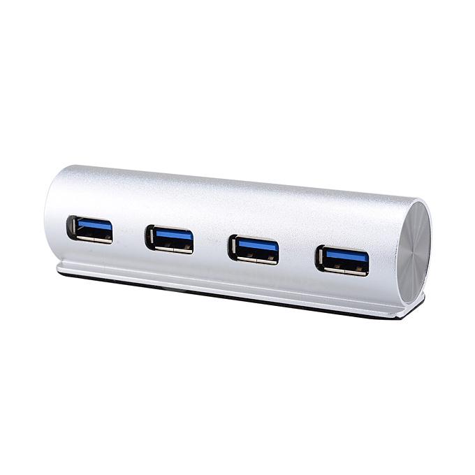 Aluminum USB 3.0 HUB 4 Ports Adapter with LED Indicator for PC Computer Laptop - Silver