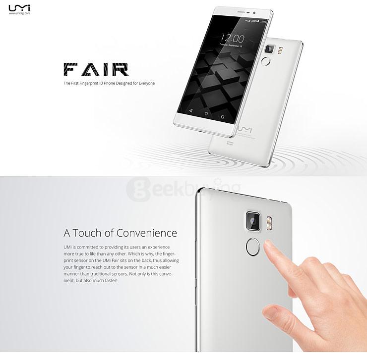 UMI Fair 5.0inch HD 4G FDD-LTE Android 5.1 1GB 8GB Smartphone 64bit MT6735 Quad Core TOUCH ID 13.0MP Camera - White